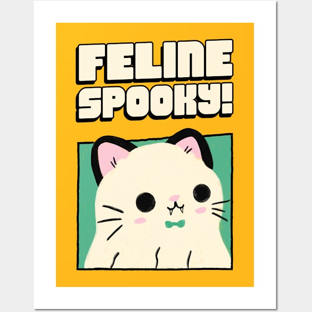 Cute Kitty Feline Spooky Halloween Pun Wall Art by SunGraphicsLab